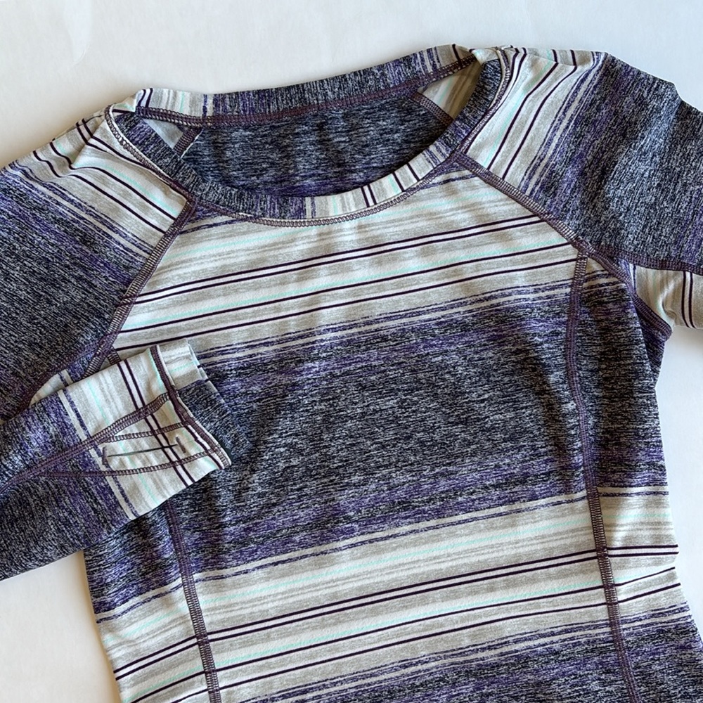 Rare Lululemon Purple‎ Striped Performance Long Sleeve Shirt Zip Pocket Womens 4